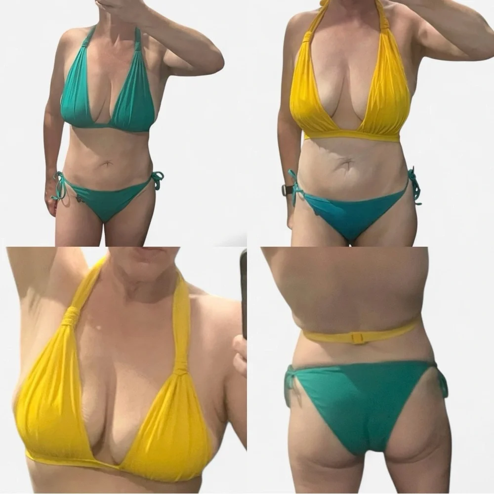 Vintage y2k Calzedonia 3-piece Triangle String Bikini Set in Yellow & Turquoise